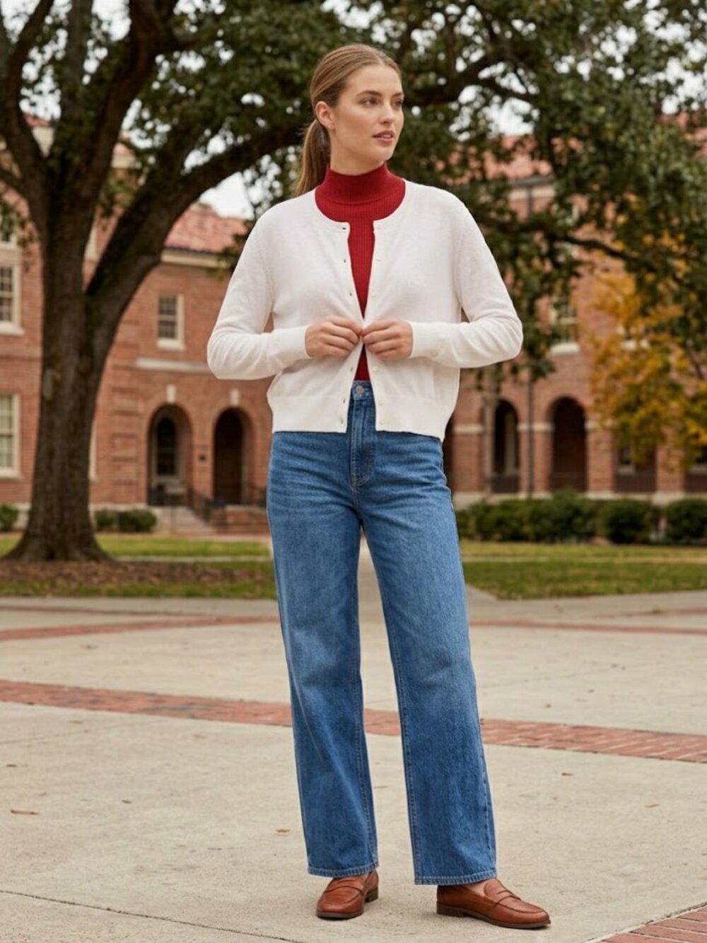 LOFT NWT White Lightweight Modern Crew Neck Cropped Button-Down Cardigan 3826
